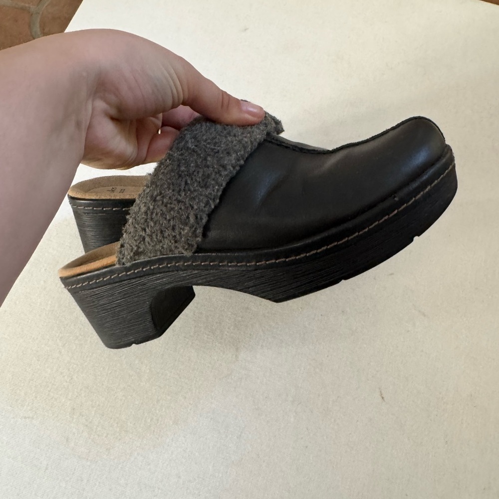 Clarks Black Leather Shearling Lined Platform Presley Clog Mules Retro Y2K 6.5 - Picture 5 of 9